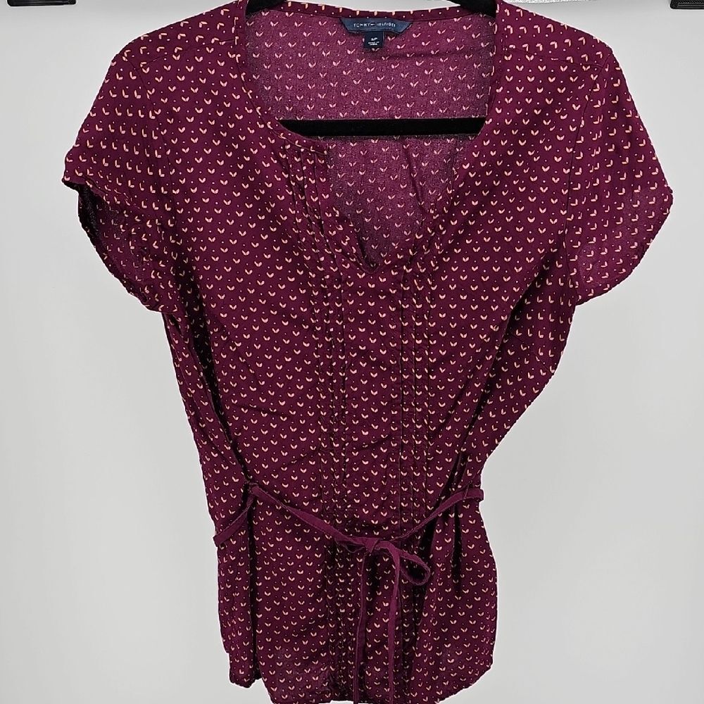 Tommy Hilfiger Maroon Patterned Blouse 100142 Workwear, Cottagecore, Occasion